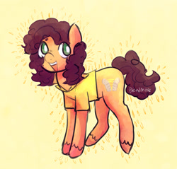 Size: 1280x1225 | Tagged: safe, artist:bleed-more, cheese sandwich, earth pony, pony, g4, eye clipping through hair, male, no pupils, signature, simple background, solo, stallion, unshorn fetlocks, yellow background