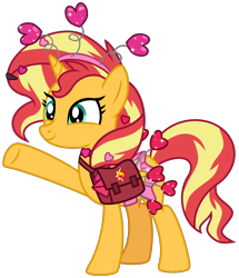 Size: 4508x5230 | Tagged: safe, artist:emeraldblast63, sunset shimmer, pony, unicorn, g4, g5, my little pony: tell your tale, secret ad-mare-er, spoiler:g5, spoiler:my little pony: tell your tale, spoiler:tyts01e44, choker, clothes, cute, female, heart, hearts and hooves day, holiday, mare, raised hoof, shimmerbetes, simple background, skirt, smiling, solo, transparent background, valentine's day, vector