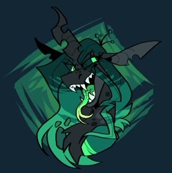 Size: 772x775 | Tagged: safe, artist:rockin_candies, queen chrysalis, changeling, changeling queen, g4, eye clipping through hair, female, forked toungue, long tongue, open mouth, open smile, smiling, solo, tongue out