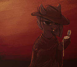 Size: 2320x2035 | Tagged: safe, artist:t72b, limestone pie, marble pie, earth pony, pony, g4, bipedal, cigar, clothes, cowboy hat, glare, gloves, hat, high res, hoof hold, looking at you, monochrome, movie reference, music box, pocket watch, poncho, red dead redemption 2, reference, smoking, solo, sternocleidomastoid, western