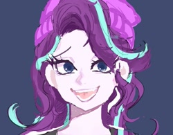 Size: 731x569 | Tagged: safe, artist:rainbowjack_, starlight glimmer, equestria girls, hair over one eye, looking at you, open mouth, open smile, smiling, solo