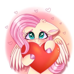 Size: 1280x1280 | Tagged: safe, artist:galaxy swirl, fluttershy, pegasus, pony, g4, blushing, bust, colored hooves, cute, daaaaaaaaaaaw, ear fluff, female, floppy ears, heart, heart eyes, holding, looking at you, mare, shyabetes, simple background, smiling, solo, spread wings, weapons-grade cute, white background, wingding eyes, wings