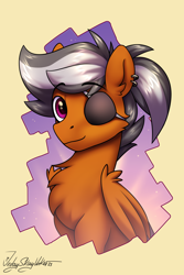 Size: 2000x3000 | Tagged: safe, artist:jedayskayvoker, oc, oc:neal spyglass, pegasus, pony, bust, chest fluff, ear fluff, ear piercing, eyepatch, high res, icon, looking at you, male, one eyed, pegasus oc, piercing, ponytail, portrait, solo, stallion