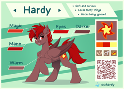 Size: 3006x2160 | Tagged: safe, artist:strafe blitz, oc, oc:hardy, alicorn, pony, cel shading, color palette, colored, colored wings, concave belly, grin, high res, looking at you, male, qr code, raised hoof, red eyes, reference sheet, shading, slender, smiling, smiling at you, solo, stallion, standing, thin, two toned wings, wings