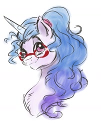 Size: 1320x1636 | Tagged: safe, artist:mayugraffiti, izzy moonbow, pony, unicorn, g5, female, glasses, simple background, solo, white background