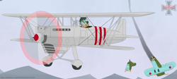 Size: 2800x1259 | Tagged: safe, artist:kreuz, oc, oc only, oc:pencil pusher, earth pony, pony, biplane, dogfight, earth pony oc, japan, plane, sky, soviet union, world war ii