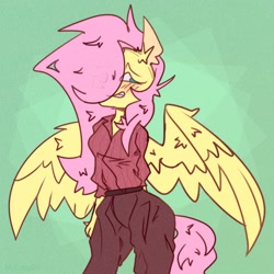 Size: 2450x2450 | Tagged: safe, artist:shylunaart, fluttershy, pegasus, anthro, g4, blushing, clothes, equine, female, high res, solo, standing