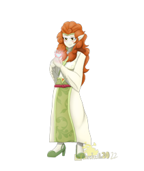 Size: 2021x2397 | Tagged: safe, artist:lordshrekzilla20, autumn blaze, human, g4, clothes, elf ears, female, high res, humanized, robe, simple background, smiling, solo, transparent background, vaguely asian robe