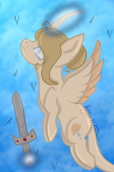 Size: 3600x5400 | Tagged: safe, artist:thecommandermiky, oc, oc only, oc:artura, alicorn, pony, alicorn oc, colored lineart, female, flying, horn, magic, mare, sky, solo, sword, weapon, wings