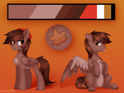 Size: 4000x3000 | Tagged: safe, artist:lamaka, oc, oc:autumn rosewood, pegasus, pony, :p, belly, beret, chest fluff, color palette, hat, male, maple leaf, pegasus oc, pony oc, reference sheet, sitting, solo, stallion, standing, tongue out, unshorn fetlocks