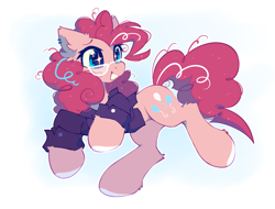 Size: 2100x1600 | Tagged: safe, artist:mirtash, pinkie pie, earth pony, pony, g4, clothes, female, glasses, grin, mare, shirt, simple background, smiling, solo, sparkly eyes, white background, wingding eyes