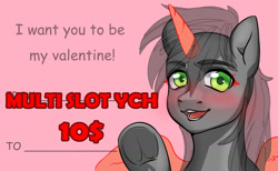 Size: 1435x886 | Tagged: safe, artist:tigra0118, pony, any gender, any species, commission, holiday, looking at you, solo, valentine's day, your character here