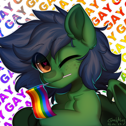 Size: 3864x3864 | Tagged: safe, artist:gicme, oc, oc only, oc:comet jester, original species, pony, shark, shark pony, bust, gay pride flag, heart, heart eyes, high res, looking at you, male, one eye closed, portrait, pride, pride flag, simple background, stallion, transparent background, wingding eyes, wink, winking at you