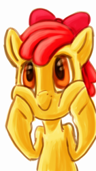 Size: 540x960 | Tagged: safe, artist:feir, apple bloom, earth pony, pony, g4, female, filly, foal, hooves on cheeks, simple background, smiling, solo, white background