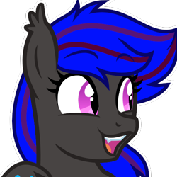 Size: 500x500 | Tagged: safe, artist:amgiwolf, oc, oc only, bat pony, bat pony oc, ear tufts, eyebrows, fangs, open mouth, poggers, simple background, solo, transparent background, wings