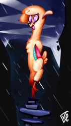 Size: 2160x3840 | Tagged: safe, artist:veanakart, paprika (tfh), them's fightin' herds, bipedal, cloven hooves, community related, female, high res, looking at you, rain, river dance, solo, tongue out