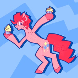 Size: 2000x2000 | Tagged: safe, artist:xwildwhirlx, pinkie pie, earth pony, pony, g4, angular, armpits, concave belly, cupcake, food, high res, slender, solo, stylized, thin