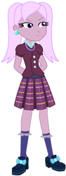 Size: 462x1224 | Tagged: safe, artist:rainbowstarcolour262, oc, oc only, oc:zina pearl, human, equestria girls, g4, annoyed, clothes, crystal prep academy, crystal prep academy uniform, crystal prep shadowbolts, ear piercing, earring, female, frown, hand behind back, jewelry, necklace, pearl necklace, piercing, pigtails, plaid skirt, pleated skirt, school uniform, shirt, shoes, simple background, skirt, socks, solo, standing, transparent background, tsundere, twintails, unamused