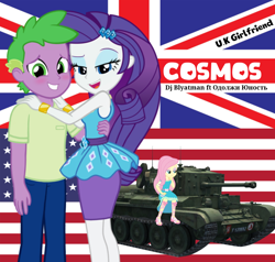 Size: 1000x952 | Tagged: safe, artist:edy_january, artist:georgegarza01, edit, fluttershy, rarity, spike, human, equestria girls, g4, my little pony equestria girls: better together, season 2, album, album cover, american flag, british, british flag, caption, cosmos (songs), cromwell b, cromwell tank, dj blyatman, female, fluttershy boho dress, geode of shielding, hardbass, hug, human spike, humanized, link, link in description, love, magical geodes, male, music, pencil, rarity peplum dress, romance, romantic, ship:sparity, shipping, song, soundtrack, straight, tank (vehicle), u.k girlfriend ( album ), united kingdom, united states, youtube link, одолжи юность