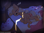 Size: 7150x5362 | Tagged: safe, artist:yaisoula, applejack, earth pony, pony, absurd resolution, bed, drool, drool string, eyes closed, female, mare, onomatopoeia, open mouth, sleeping, snoring, solo, sound effects, zzz