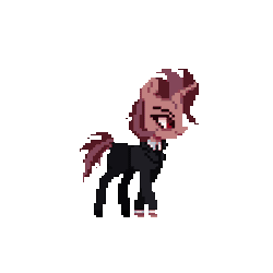 Size: 600x600 | Tagged: safe, artist:menalia, oc, oc:menalia, pony, unicorn, animated, clothes, female, gif, horn, mare, pants, pixel art, shirt, shoes, simple background, smiling, solo, suit, transparent background, walk cycle, walking, wip