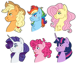 Size: 1726x1443 | Tagged: safe, artist:fizzmitz, applejack, fluttershy, pinkie pie, rainbow dash, rarity, twilight sparkle, earth pony, pegasus, pony, unicorn, g4, applejack's hat, bust, chest fluff, cowboy hat, female, hat, mane six, mare, simple background, tongue out, transparent background, unicorn twilight