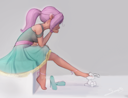 Size: 3270x2500 | Tagged: source needed, safe, artist:sverre93, angel bunny, fluttershy, human, rabbit, g4, alternate hairstyle, angelbetes, animal, anklet, barefoot, beautiful, clothes, cute, dress, duo, feet, female, fluttershy boho dress, high heels, high res, humanized, jewelry, male, nail polish, ponytail, shoes, shoes removed, sitting, supporting head, tan skin, toenail polish