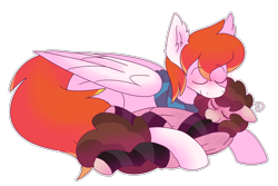 Size: 2700x1800 | Tagged: safe, artist:php193, oc, oc only, oc:dookin foof lord, oc:raevyn, pegasus, pony, clothes, cuddling, cute, duo, eyes closed, simple background, snuggling, socks, striped socks, transparent background