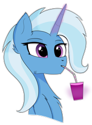 Size: 2733x3712 | Tagged: safe, artist:tempestshine, trixie, pony, unicorn, g4, bust, drink, drinking, female, glowing, glowing horn, high res, horn, magic, magic aura, simple background, solo, telekinesis, transparent background