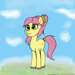 Size: 2000x2000 | Tagged: safe, artist:tempestshine, posey bloom, earth pony, pony, g5, my little pony: tell your tale, bow, eye clipping through hair, female, hair bow, high res, mare, solo, tail, tail bow
