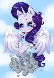 Size: 874x1240 | Tagged: safe, artist:taigamary, rarity, alicorn, unicorn, anthro, unguligrade anthro, g4, alicornified, chibi, clothes, female, flying, hand on hip, horn, jetpack, leotard, race swap, raricorn, sky, sky background, solo