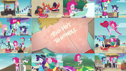 Size: 1280x721 | Tagged: safe, editor:quoterific, fluttershy, pinkie pie, rainbow dash, rarity, human, equestria girls, g4, my little pony equestria girls: better together, too hot to handle, beach, clothes, hot, swimsuit