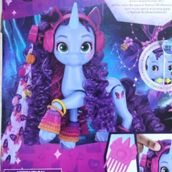 Size: 851x851 | Tagged: safe, misty brightdawn, butterfly, pony, unicorn, g5, my little pony: make your mark, spoiler:g5, clothes, cornrows, facial markings, female, freckles, headphones, leg warmers, looking at you, mare, pattern, rebirth misty, smiling, smiling at you, toy