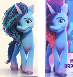 Size: 419x442 | Tagged: safe, misty brightdawn, pony, unicorn, g5, my little pony: make your mark, my little pony: make your mark chapter 2, alternate hair color, comparison, cornrows, duality, female, freckles, looking at you, mare, rebirth misty, smiling, smiling at you, solo, unshorn fetlocks