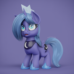 Size: 2048x2048 | Tagged: safe, artist:bonfirepng, princess luna, alicorn, pony, g4, 3d, blender, cute, female, filly, foal, high res, jewelry, lunabetes, regalia, s1 luna, solo, woona, younger
