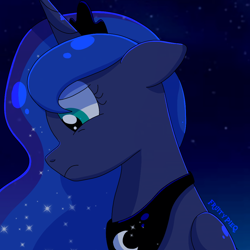 Size: 1000x1000 | Tagged: safe, artist:fruiitypieq, artist:shycookieq, princess luna, alicorn, pony, g4, female, sad, solo