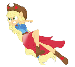 Size: 3200x2875 | Tagged: safe, artist:gmaplay, applejack, human, cheer you on, equestria girls, g4, my little pony equestria girls: better together, alternate hairstyle, belt, boots, cowboy hat, glare, gritted teeth, hat, high res, ponied up, punch, shoes, simple background, solo, stetson, super ponied up, teeth, transparent background