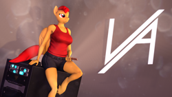 Size: 3840x2160 | Tagged: safe, artist:silkworm205, oc, oc only, oc:epiclper, pegasus, anthro, unguligrade anthro, 3d, anthro oc, breasts, clothes, colored eyebrows, download at source, downloadable, folded wings, high res, holding, iphone, logo, looking up, pegasus oc, reasonably sized breasts, revamped anthros, server, shorts, sitting, solo, source filmmaker, source filmmaker resource, tank top, unshorn fetlocks, wings