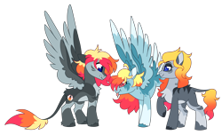 Size: 7283x4441 | Tagged: safe, artist:crazysketch101, oc, oc only, oc:01, oc:02, oc:crazy looncrest, oc:crazyclone1, oc:crazyclone2, earth pony, pegasus, pony, :p, blue eyes, body markings, chest fluff, coat markings, earth pony oc, eyeshadow, facial markings, gradient mane, gradient tail, leonine tail, makeup, pegasus oc, raised hoof, simple background, socks (coat markings), spread wings, standing, tail, tail feathers, tongue out, transparent background, trio, unshorn fetlocks, wings