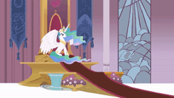 Size: 1280x720 | Tagged: safe, artist:crowneprince, cheerilee, princess celestia, alicorn, earth pony, pony, g4, animated, crown, dialogue, duo, female, jewelry, letter, mare, on the moon, reading, regalia, sitting, sound, throne room, to the moon, trollestia, voice acting, webm