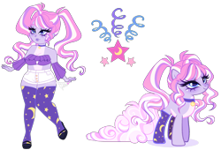 Size: 5364x3648 | Tagged: safe, artist:gihhbloonde, oc, earth pony, human, pony, equestria girls, g4, bell, bell collar, blue eyes, body markings, choker, clothes, collar, earth pony oc, female, human ponidox, jewelry, lipstick, long tail, looking up, mare, necklace, offspring, pale belly, parent:pinkie pie, parent:star swirl the bearded, pigtails, self paradox, self ponidox, shorts, simple background, socks, standing, stockings, tail, thigh highs, transparent background, twintails