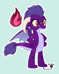 Size: 1275x1606 | Tagged: safe, artist:pastelnightyt, oc, oc:freya, dragon, base used, bipedal, colored wings, eyebrows, female, gradient wings, magenta eyes, offspring, pale belly, parent:garble, parent:princess ember, parents:emble, raised eyebrow, slit pupils, solo, wings