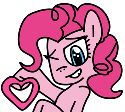 Size: 1120x1000 | Tagged: safe, artist:jadeharmony, pinkie pie, earth pony, pony, g4, female, grin, heart, holiday, mare, one eye closed, simple background, smiling, solo, transparent background, valentine's day, wink
