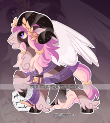Size: 3934x4362 | Tagged: safe, artist:gkolae, oc, oc only, sheep, cloven hooves, laurel wreath, male, raised hoof, ram, solo, wings, zoom layer