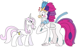 Size: 3083x1873 | Tagged: safe, artist:supahdonarudo, fleur-de-lis, queen novo, classical hippogriff, hippogriff, unicorn, my little pony: the movie, blushing, chest fluff, female, hand on chest, high res, mare, scrunchy face, simple background, talking, transparent background