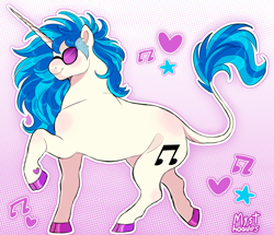 Size: 3524x3024 | Tagged: safe, artist:mysthooves, dj pon-3, vinyl scratch, pony, unicorn, g4, cloven hooves, colored hooves, female, heart, heart mark, high res, leonine tail, mare, music notes, ponytober, raised hoof, smiling, solo, stars, sunglasses, tail