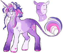 Size: 3595x3024 | Tagged: safe, artist:mysthooves, oc, oc only, oc:dusk eclipsis sparkle, pony, unicorn, blushing, colored hooves, glasses, heart, heart mark, high res, horn, kinsona, leonine tail, male, messy mane, signature, simple background, solo, sparkles, stallion, starry eyes, tail, unicorn oc, white background, wingding eyes