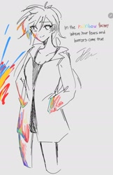 Size: 1127x1739 | Tagged: safe, artist:rainn__1026, rainbow dash, human, fanfic:rainbow factory, equestria girls, g4, fanfic art, lyrics, sketch, smiling, solo, text