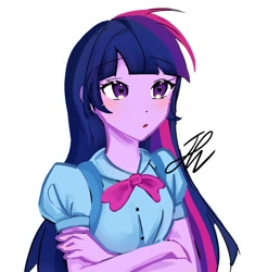 Size: 775x824 | Tagged: safe, artist:rainn__1026, twilight sparkle, human, equestria girls, g4, crossed arms, simple background, solo, white background