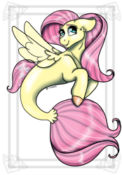 Size: 4176x6000 | Tagged: safe, artist:daynaskully, fluttershy, pegasus, pony, seapony (g4), clothes, cute, digital art, dorsal fin, female, fin wings, fins, fish tail, flowing mane, flowing tail, green eyes, high res, mare, mermay, pink mane, pink tail, seaponified, seapony fluttershy, see-through, signature, simple background, smiling, solo, species swap, speedpaint, tail, white background, wings